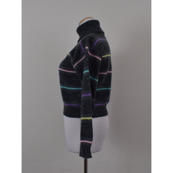 Vintage‎ 90s Gray Striped Acrylic/Nylon Turtleneck Sweater size S - Picture 2 of 10